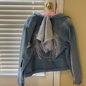 Reversible jean jacket with hoodie